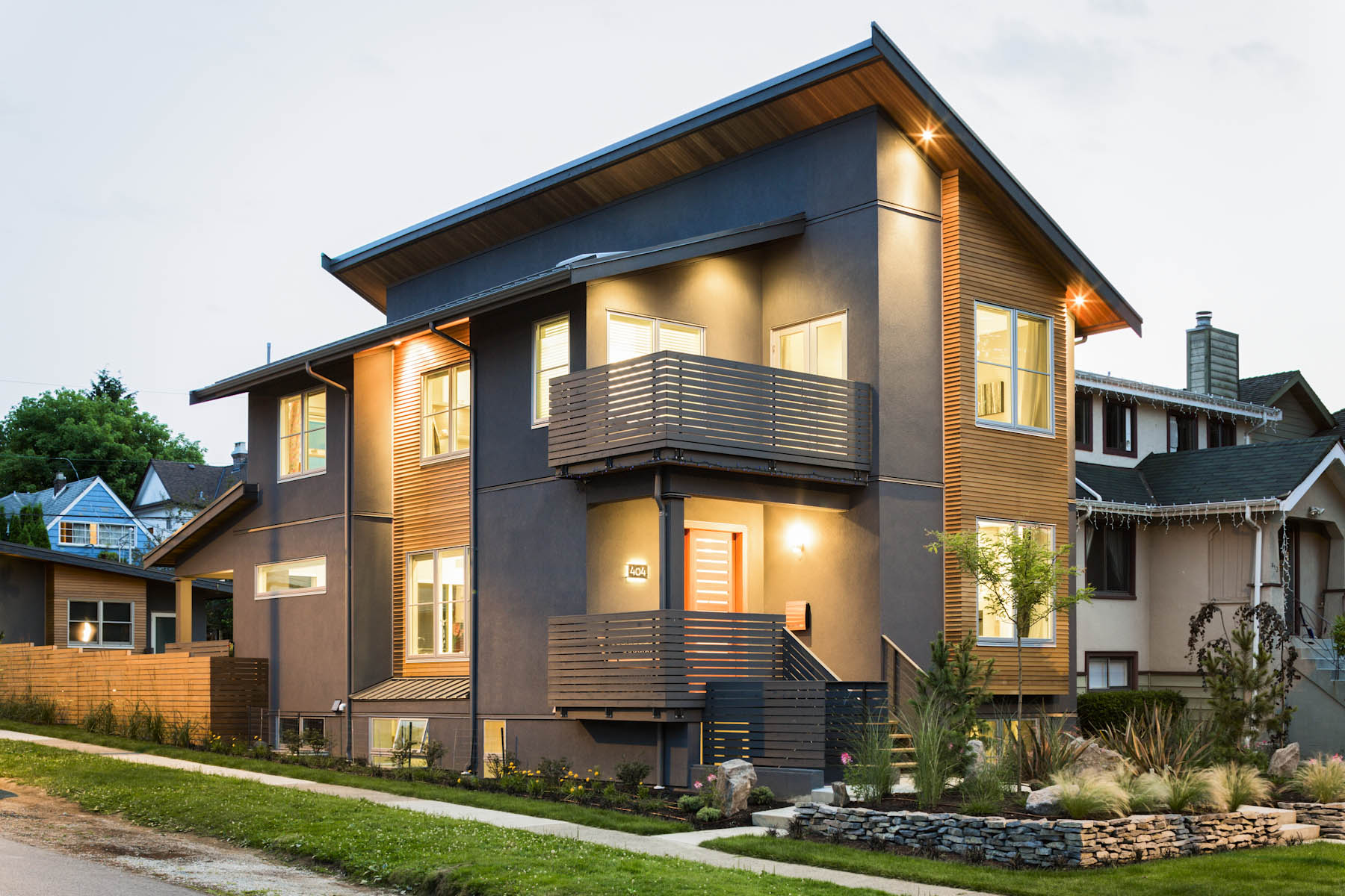 Front view of the modern home design at the West Vancouver custom home.
