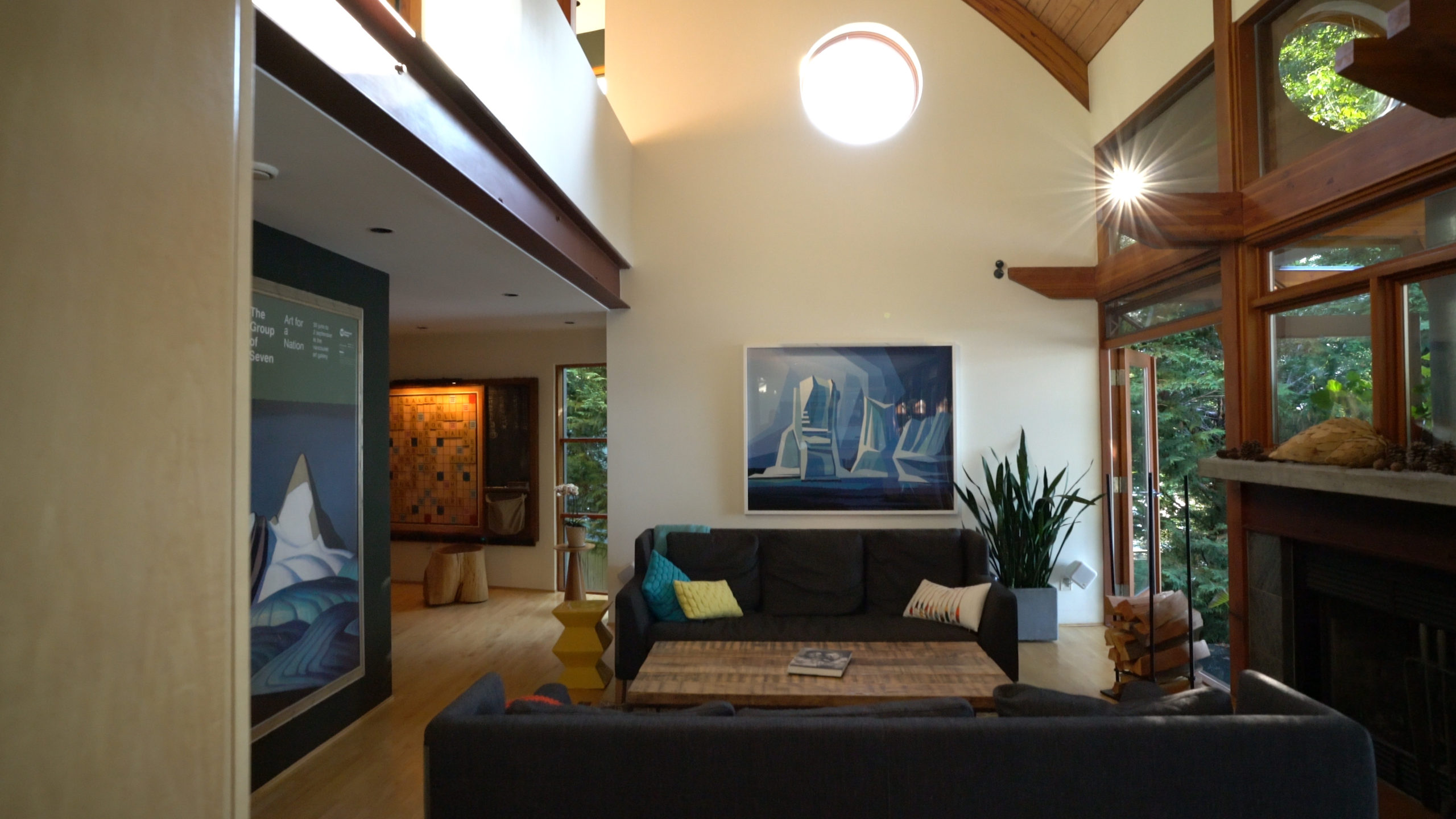 Modern design of a living room on Bowen Island.