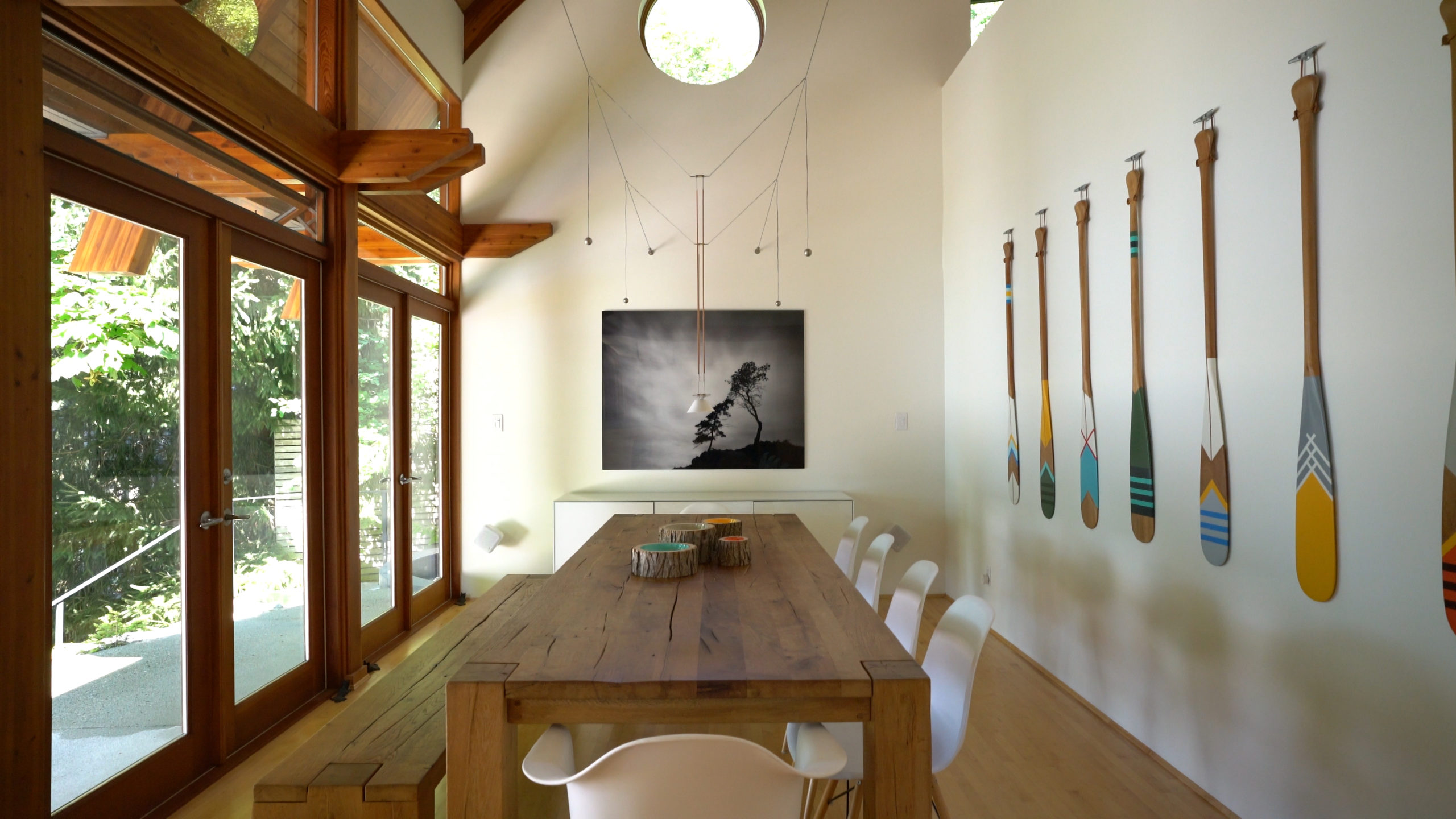 Spacious dining room in a custom built house on Bowen Island.