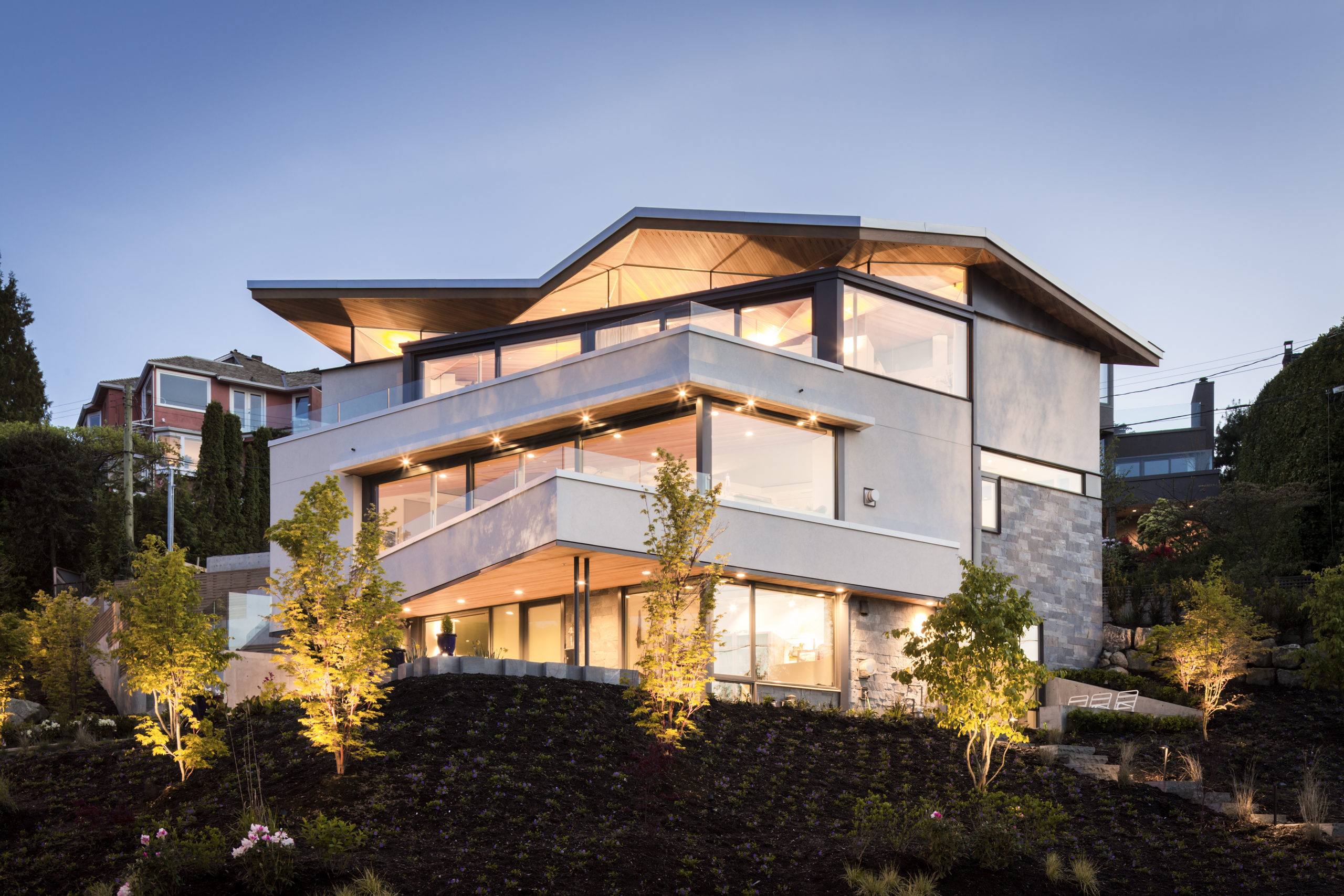 Lateral view of a luxury custom home in Spanish Banks.