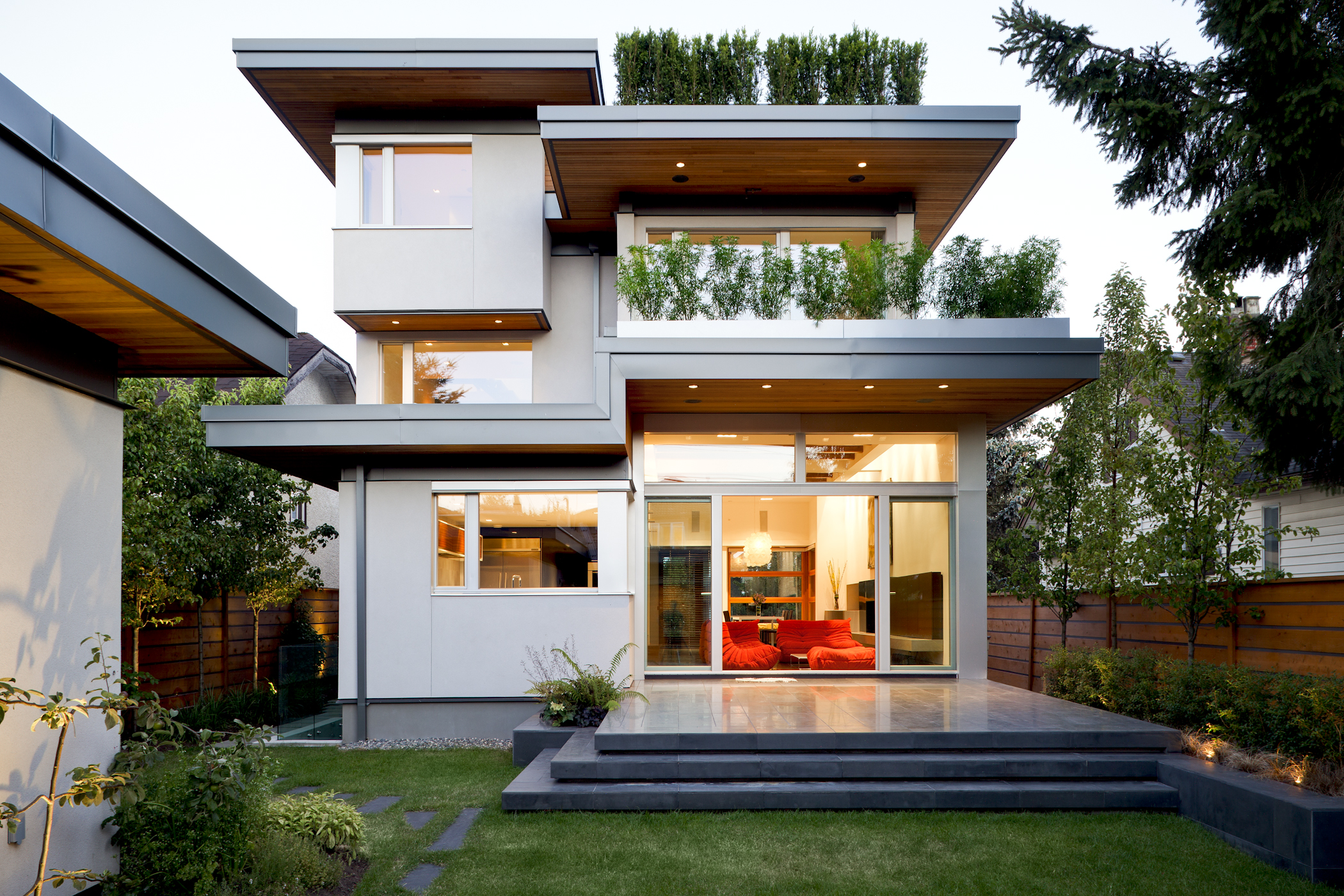 Back view of a sustainable house with a modern design in Vancouver.