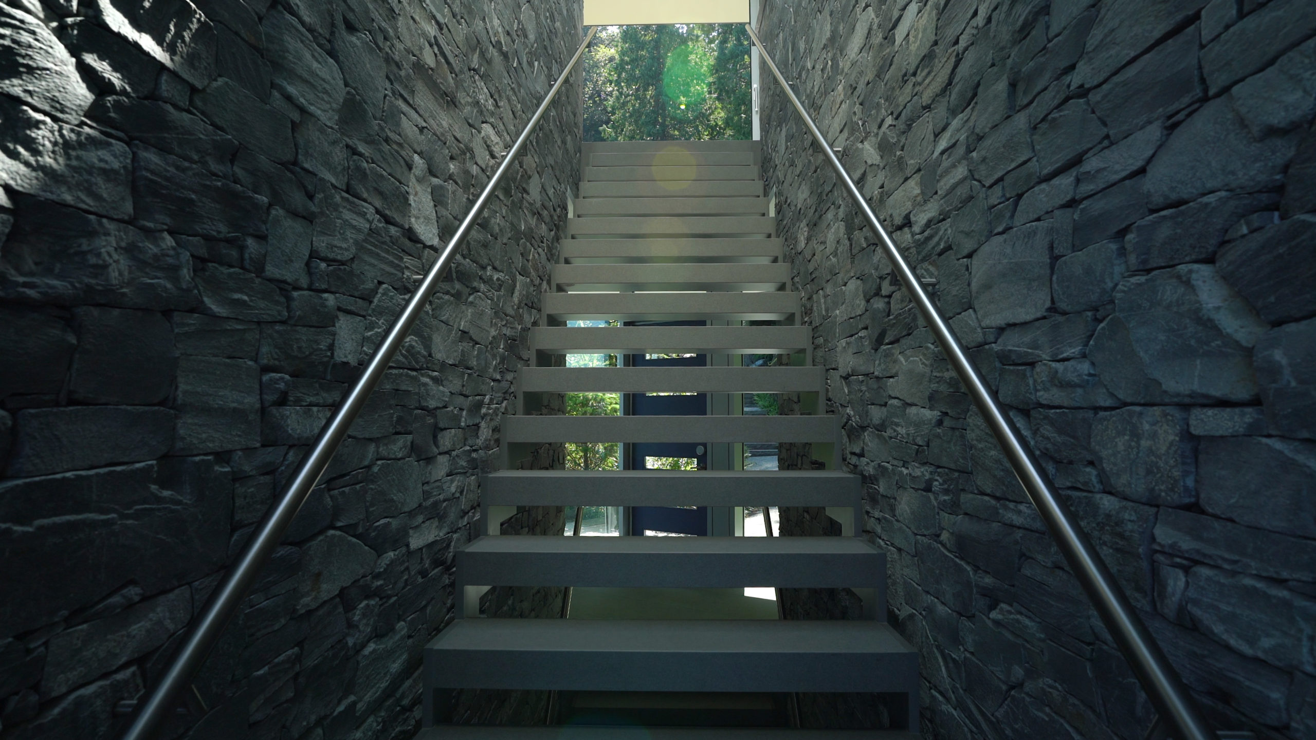 Contemporary stair design in a custom residence on Bowen Island.